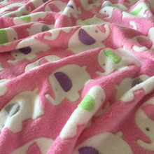 Print Coral Fleece Fabric with Pink Elephants